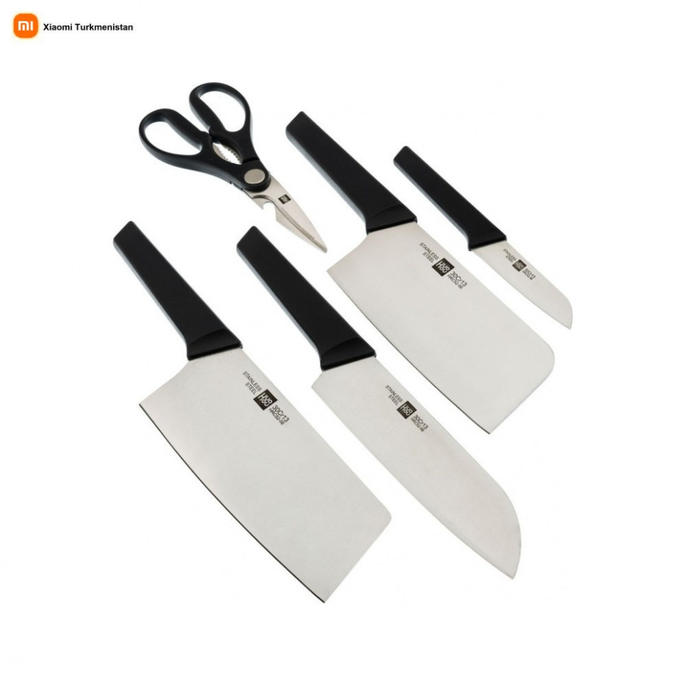 Набор ножей с подставкой HuoHou Youth Edition 6-Piece Kitchen Knife Set, Stainless Steel, HU0058 (Pine Wood Knife Block)