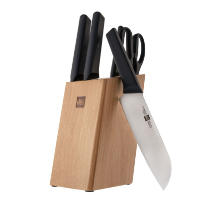 Набор ножей с подставкой Huohou Youth Edition 6-Piece Kitchen Knife Set, Stainless Steel, HU0058 （Pine Wood Knife Block）