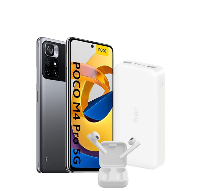 (КОМПЛЕКТ) РОСО М4 Рrо 5G 4GB/64GB (Черный) + Внешний аккумулятор мощностью 20000mAh Redmi + Наушники Mi True 2 Basic