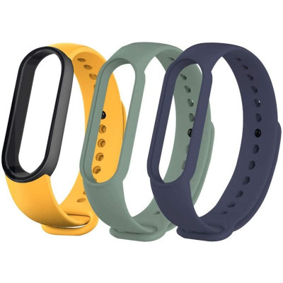 Ремешоки для Mi Smart Band 5 Strap (3-штуки в пачке) Navy Blue/Yellow/Mint Green