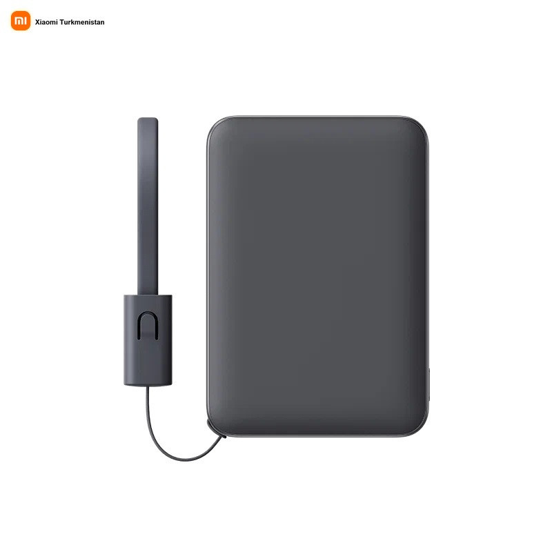 Ультратонкий внешний аккумулятор Xiaomi 5000mAh 22.5W со встроенным кабелем (Темно-серый)